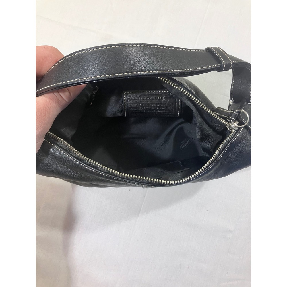 Coach Black‎ Leather Shoulder Baguette Handbag Silver Hardware - Picture 8 of 12